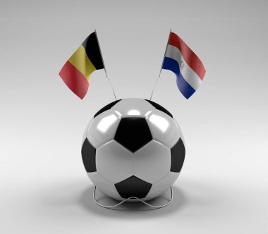 Belçika - Paraguay Futbol Bayrakları, Beyaz Arkaplan - 3D Render
