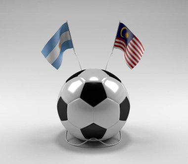 Arjantin - Malezya Futbol Bayrakları, Beyaz Arkaplan - 3D Render