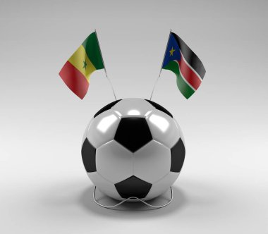 Senegal - Güney Sudan Futbol Bayrakları, Beyaz Arkaplan - 3D Render