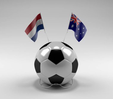 Hollanda - Avustralya Futbol Bayrakları, Beyaz Arkaplan - 3D Render
