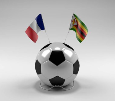 Fransa - Zimbabwe Futbol Bayrakları, Beyaz Arkaplan - 3D Render