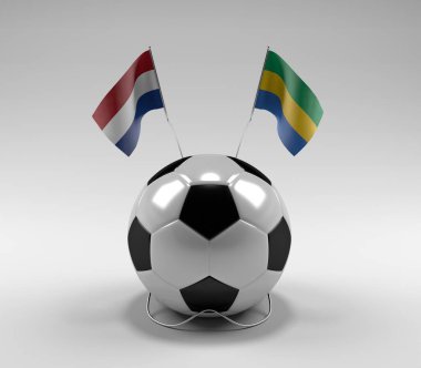 Hollanda - Gabon Futbol Bayrakları, Beyaz Arkaplan - 3D Render