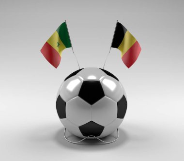Senegal - Belçika Futbol Bayrakları, Beyaz Arkaplan - 3D Render