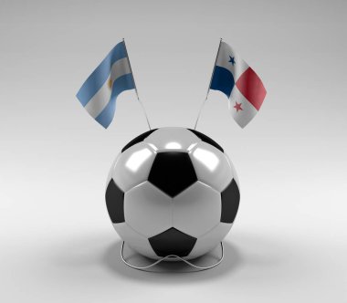 Arjantin - Panama Futbol Bayrakları, Beyaz Arkaplan - 3D Render