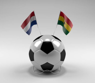 Hollanda - Gana Futbol Bayrakları, Beyaz Arkaplan - 3D Render
