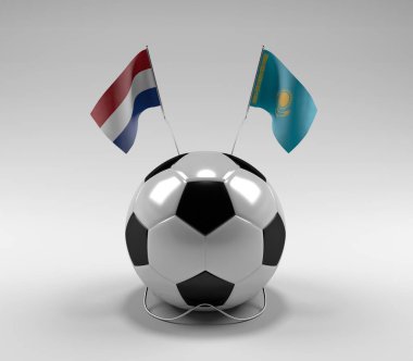Hollanda - Kazakistan Futbol Bayrakları, Beyaz Arkaplan - 3D Render
