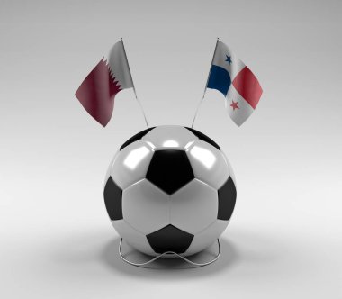 Katar - Panama Futbol Bayrakları, Beyaz Arkaplan - 3D Render