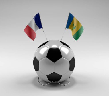Fransa - Saint-Vincent-and the-Grenadines Futbol Bayrakları, Beyaz Arkaplan - 3D Render