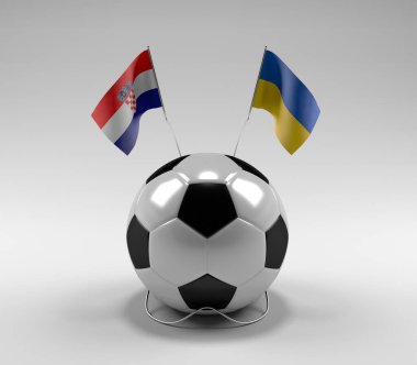 Hırvatistan - Ukrayna Futbol Bayrakları, Beyaz Arkaplan - 3D Hazırlama