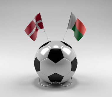 Danimarka - Madagaskar Futbol Bayrakları, Beyaz Arkaplan - 3D Render