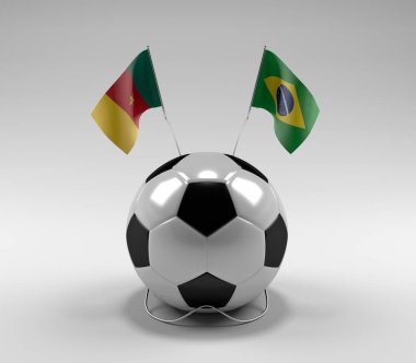 Kamerun - Brezilya Futbol Bayrakları, Beyaz Arkaplan - 3D Render