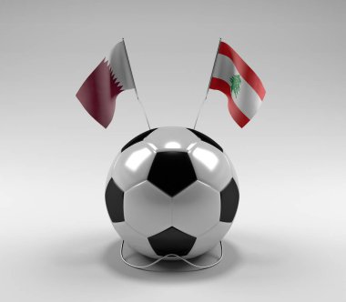 Katar - Lübnan Futbol Bayrakları, Beyaz Arkaplan - 3D Render