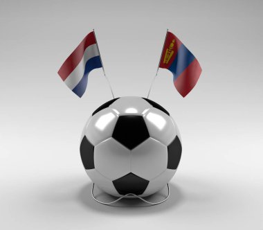 Hollanda - Moğolistan Futbol Bayrakları, Beyaz Arkaplan - 3D Render