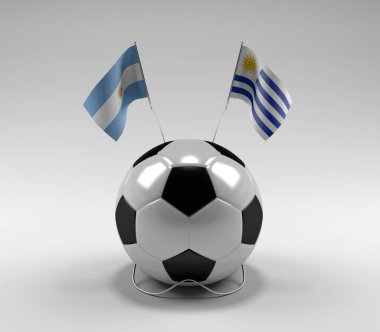 Arjantin - Uruguay Futbol Bayrakları, Beyaz Arkaplan - 3D Render
