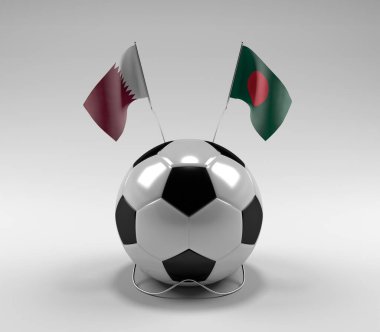 Katar - Bangladeş Futbol Bayrakları, Beyaz Arkaplan - 3D Render