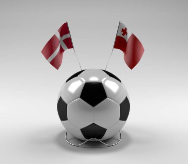 Danimarka - Tonga Futbol Bayrakları, Beyaz Arkaplan - 3D Render