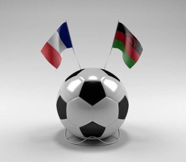 Fransa - Malavi Futbol Bayrakları, Beyaz Arkaplan - 3D Render