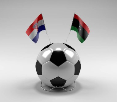 Hırvatistan - Libya Futbol Bayrakları, Beyaz Arkaplan - 3D Hazırlama