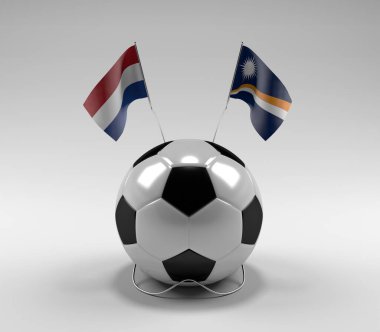 Hollanda - Marshall Adaları Futbol Bayrakları, Beyaz Arkaplan - 3D Render