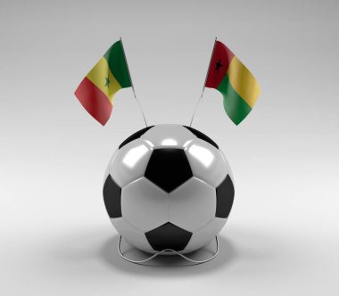 Senegal - Gine-Bissau Futbol Bayrakları, Beyaz Arkaplan - 3D Render