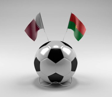 Katar - Burkina-Faso Futbol Bayrakları, Beyaz Arkaplan - 3D Render