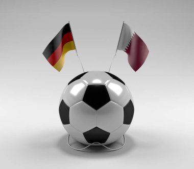 Almanya - Katar Futbol Bayrakları, Beyaz Arkaplan - 3D Render