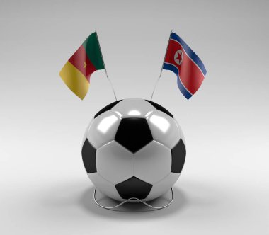 Kamerun - Kuzey Kore Futbol Bayrakları, Beyaz Arkaplan - 3D Render