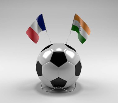 Fransa - Hindistan Futbol Bayrakları, Beyaz Arkaplan - 3D Render
