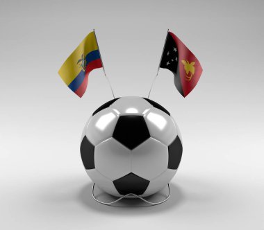 Ekvador - Papua-Yeni-Gine Futbol Bayrakları, Beyaz Arkaplan - 3D Render