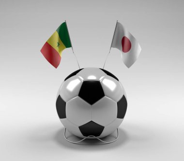 Senegal - Japonya Futbol Bayrakları, Beyaz Arkaplan - 3D Render