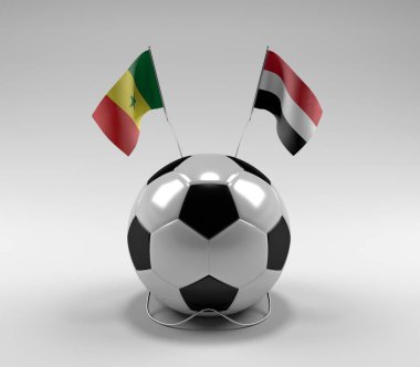 Senegal - Yemen Futbol Bayrakları, Beyaz Arkaplan - 3D Render