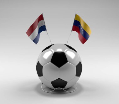 Hollanda - Venezuela Futbol Bayrakları, Beyaz Arkaplan - 3D Render