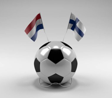 Hollanda - Finlandiya Futbol Bayrakları, Beyaz Arkaplan - 3D Render