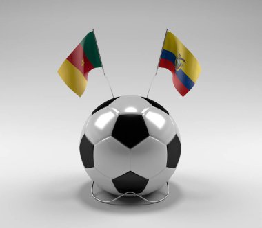 Kamerun - Ekvador Futbol Bayrakları, Beyaz Arkaplan - 3D Render