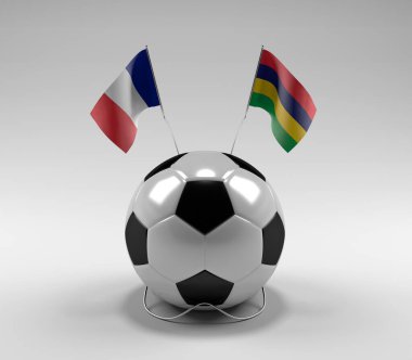 Fransa - Mauritius Futbol Bayrakları, Beyaz Arkaplan - 3D Render
