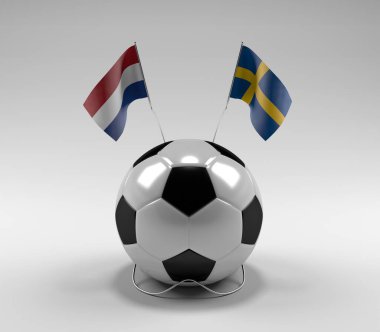 Hollanda - İsveç Futbol Bayrakları, Beyaz Arkaplan - 3D Render