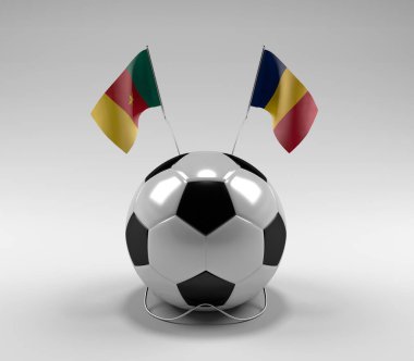 Kamerun - Chad Futbol Bayrakları, Beyaz Arkaplan - 3D Görüntü