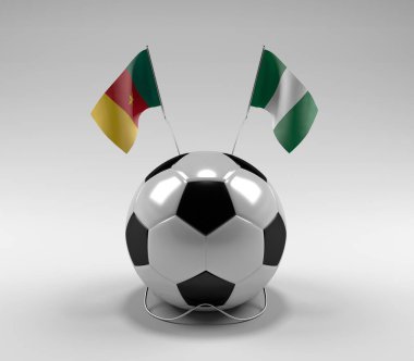 Kamerun - Nijerya Futbol Bayrakları, Beyaz Arkaplan - 3D Render