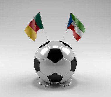Kamerun - Ekvator-Gine Futbol Bayrakları, Beyaz Arkaplan - 3D Render