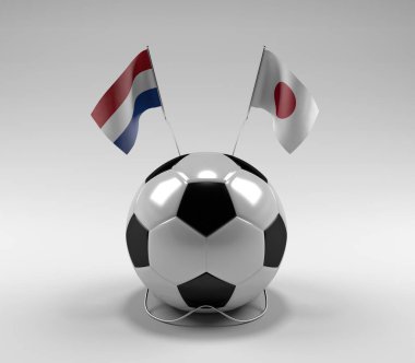 Hollanda - Japonya Futbol Bayrakları, Beyaz Arkaplan - 3D Render