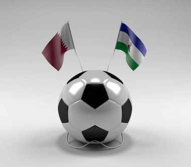 Katar - Lesotho Futbol Bayrakları, Beyaz Arkaplan - 3D Render