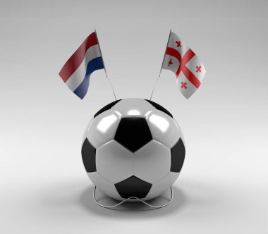 Hollanda - Gürcistan Futbol Bayrakları, Beyaz Arkaplan - 3D Render