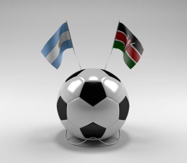 Arjantin - Kenya Futbol Bayrakları, Beyaz Arkaplan - 3D Render