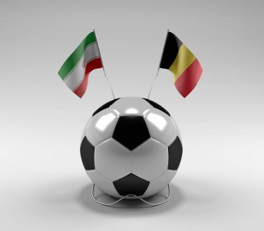 İran - Belçika Futbol Bayrakları, Beyaz Arkaplan - 3D Render