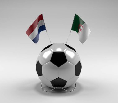 Hollanda - Cezayir Futbol Bayrakları, Beyaz Arkaplan - 3D Render