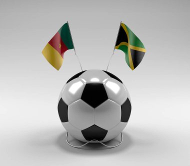 Kamerun - Jamaika Futbol Bayrakları, Beyaz Arkaplan - 3D Render