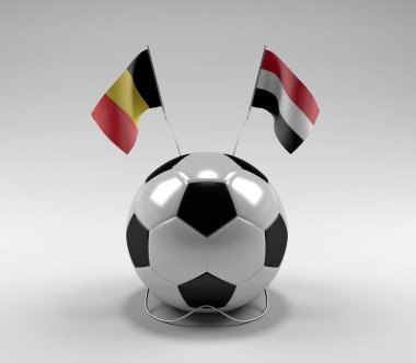 Belçika - Yemen Futbol Bayrakları, Beyaz Arkaplan - 3D Render