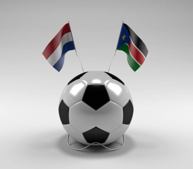 Hollanda - Güney Sudan Futbol Bayrakları, Beyaz Arkaplan - 3D Render