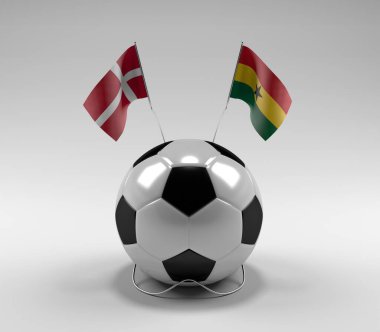Danimarka - Gana Futbol Bayrakları, Beyaz Arkaplan - 3D Render