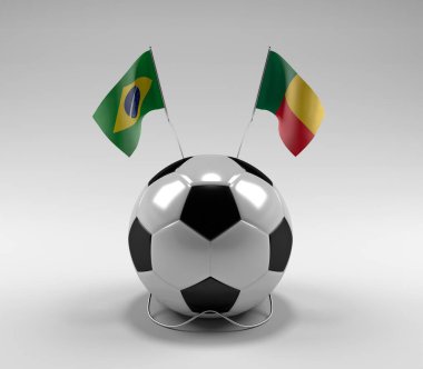 Brezilya - Benin Futbol Bayrakları, Beyaz Arkaplan - 3D Render